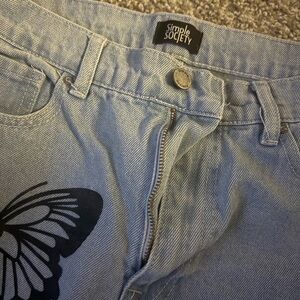 Simple Society Light Blue Butterfly Flare Jeans